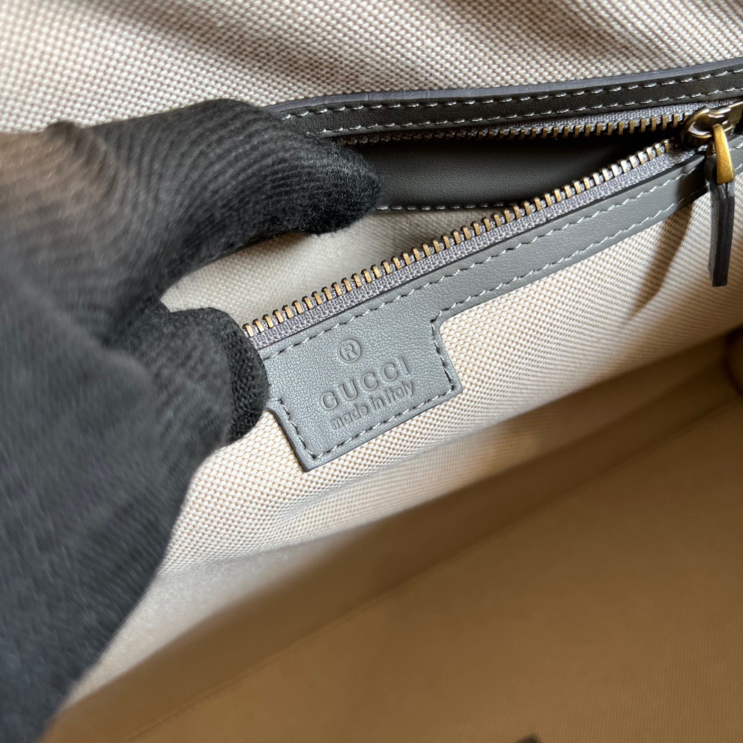 Gucci Large Bauletto Top Handle Bag With Double G Grey/Brown For Men 15.7in/40cm
