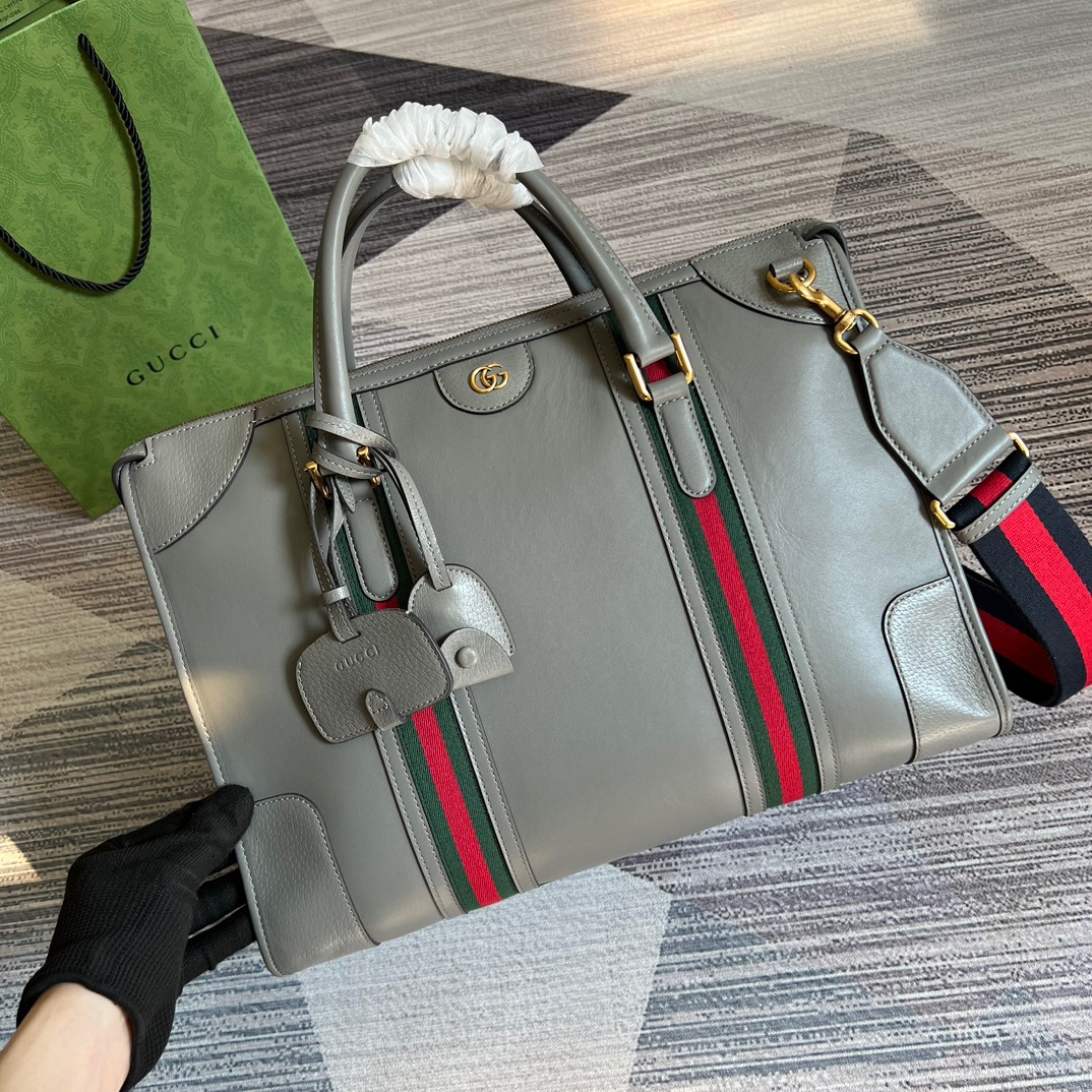 Gucci Large Bauletto Top Handle Bag With Double G Grey/Brown For Men 15.7in/40cm