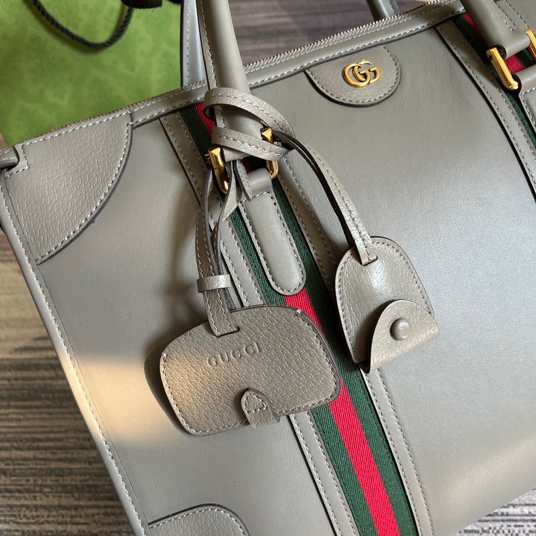 Gucci Large Bauletto Top Handle Bag With Double G Grey/Brown For Men 15.7in/40cm