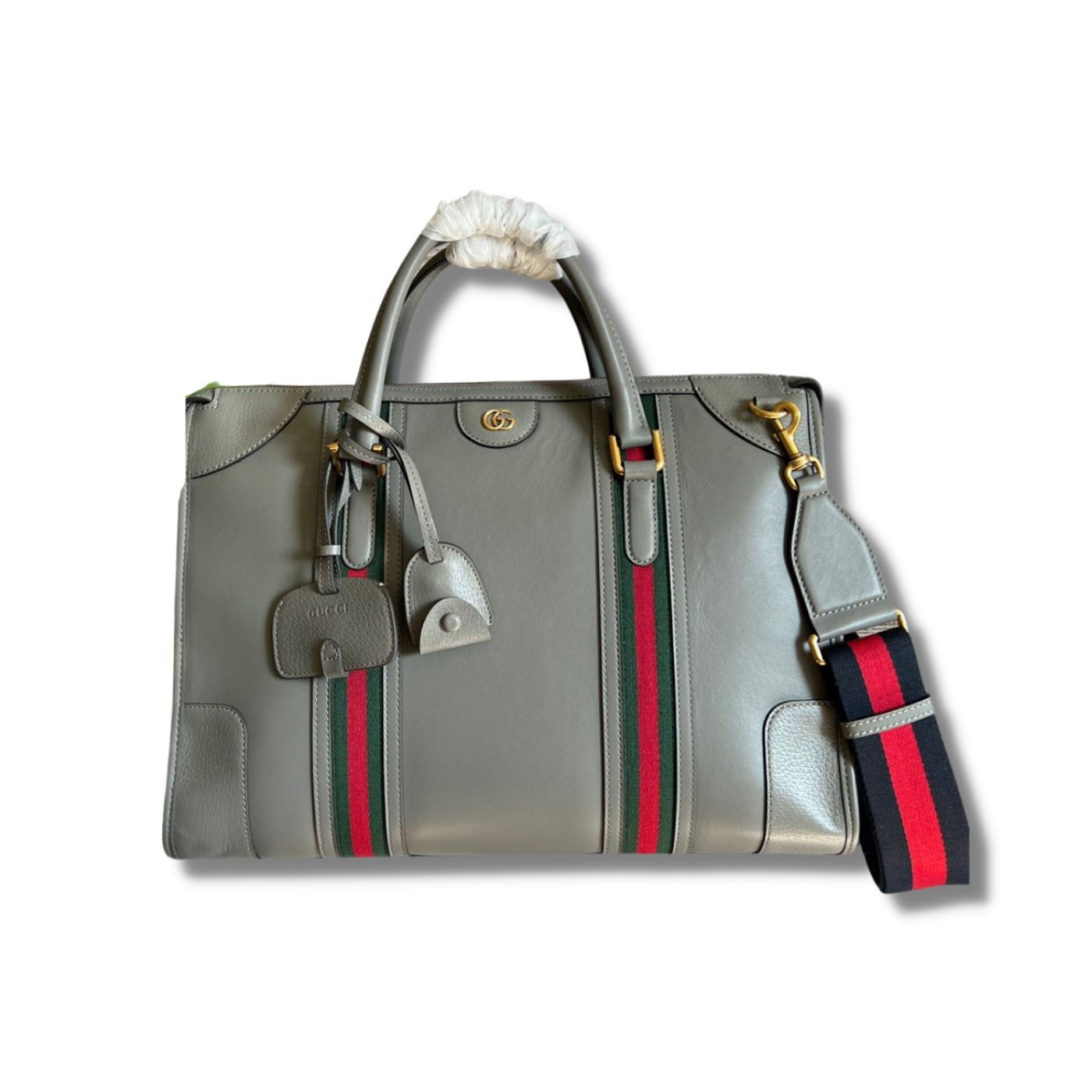Gucci Large Bauletto Top Handle Bag With Double G Grey/Brown For Men 15.7in/40cm