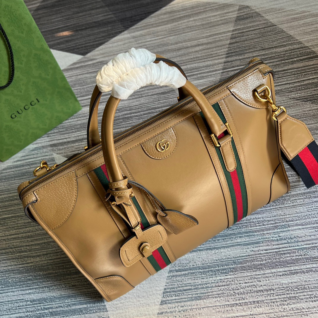 Gucci Large Bauletto Top Handle Bag With Double G Grey/Brown For Men 15.7in/40cm