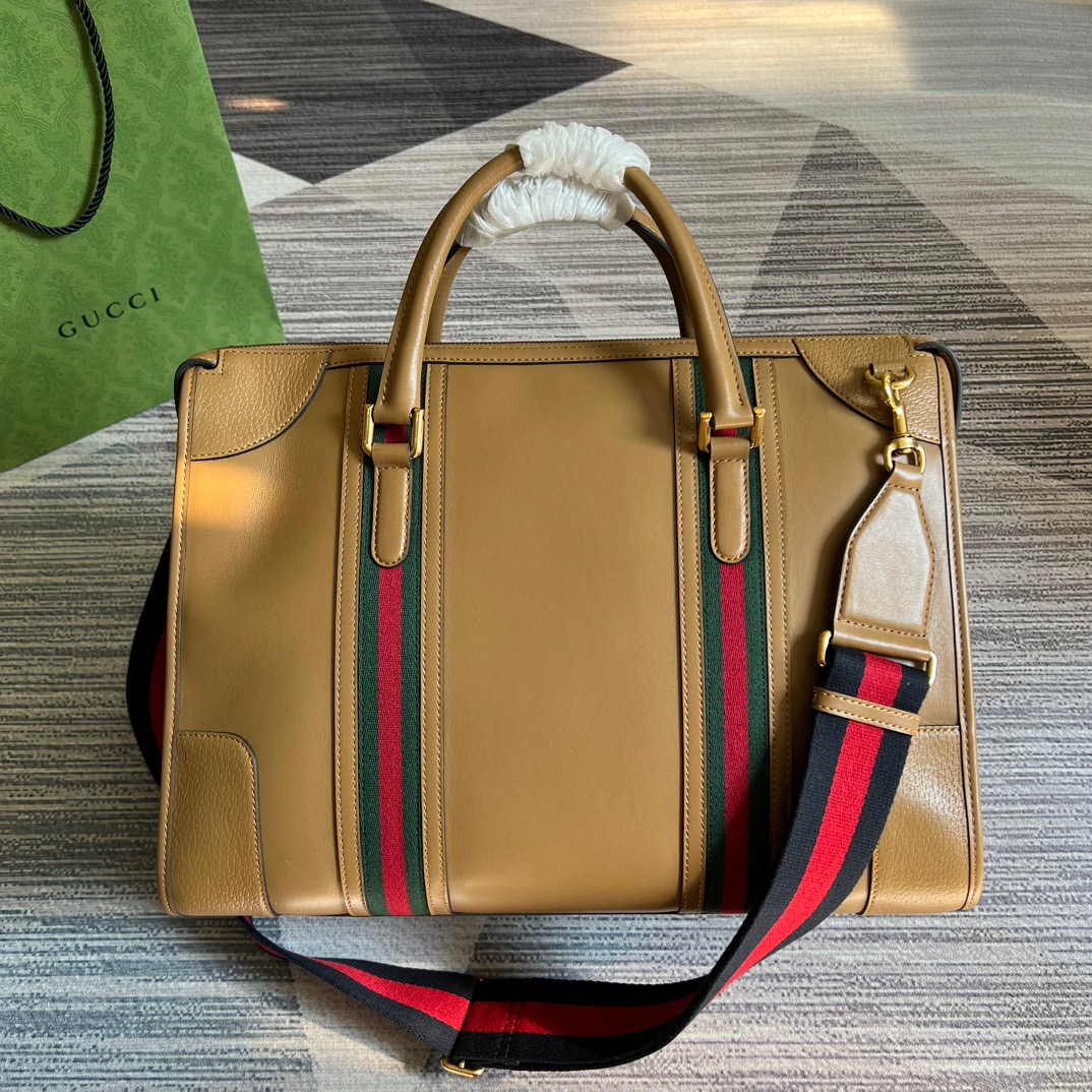 Gucci Large Bauletto Top Handle Bag With Double G Grey/Brown For Men 15.7in/40cm