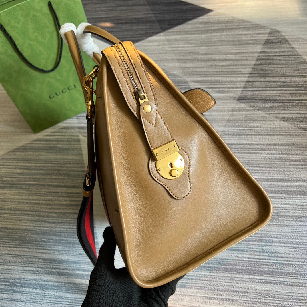 Gucci Large Bauletto Top Handle Bag With Double G Grey/Brown For Men 15.7in/40cm