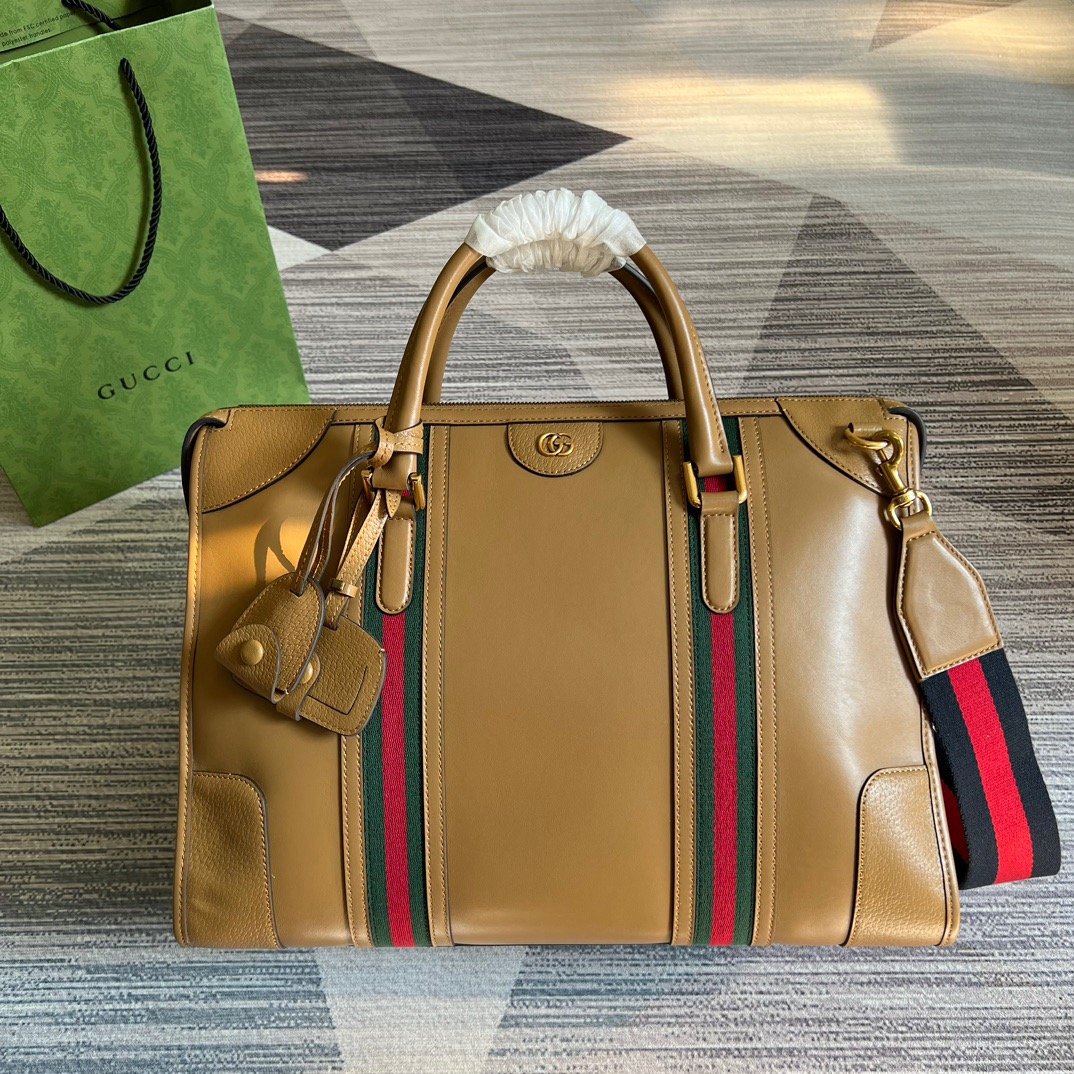 Gucci Large Bauletto Top Handle Bag With Double G Grey/Brown For Men 15.7in/40cm