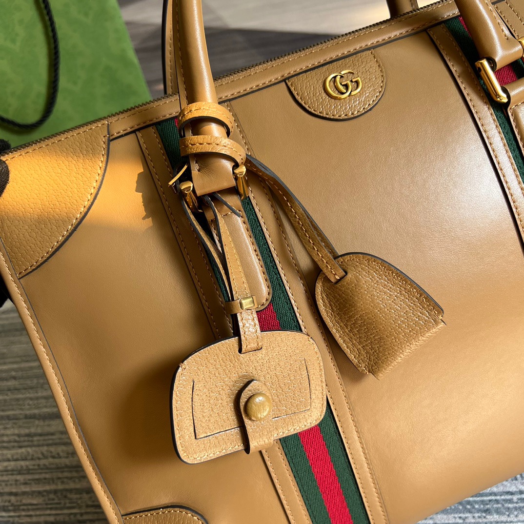 Gucci Large Bauletto Top Handle Bag With Double G Grey/Brown For Men 15.7in/40cm