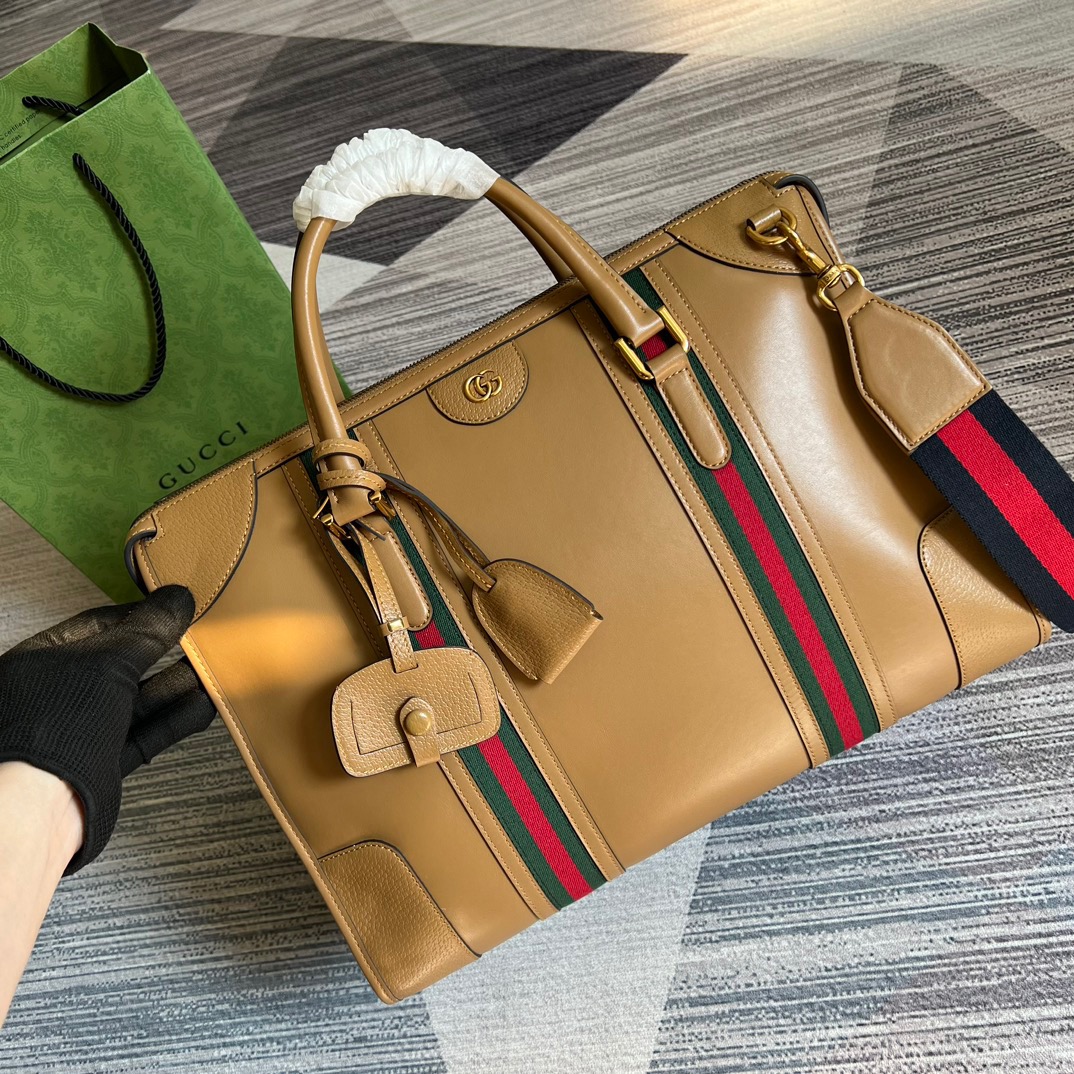 Gucci Large Bauletto Top Handle Bag With Double G Grey/Brown For Men 15.7in/40cm