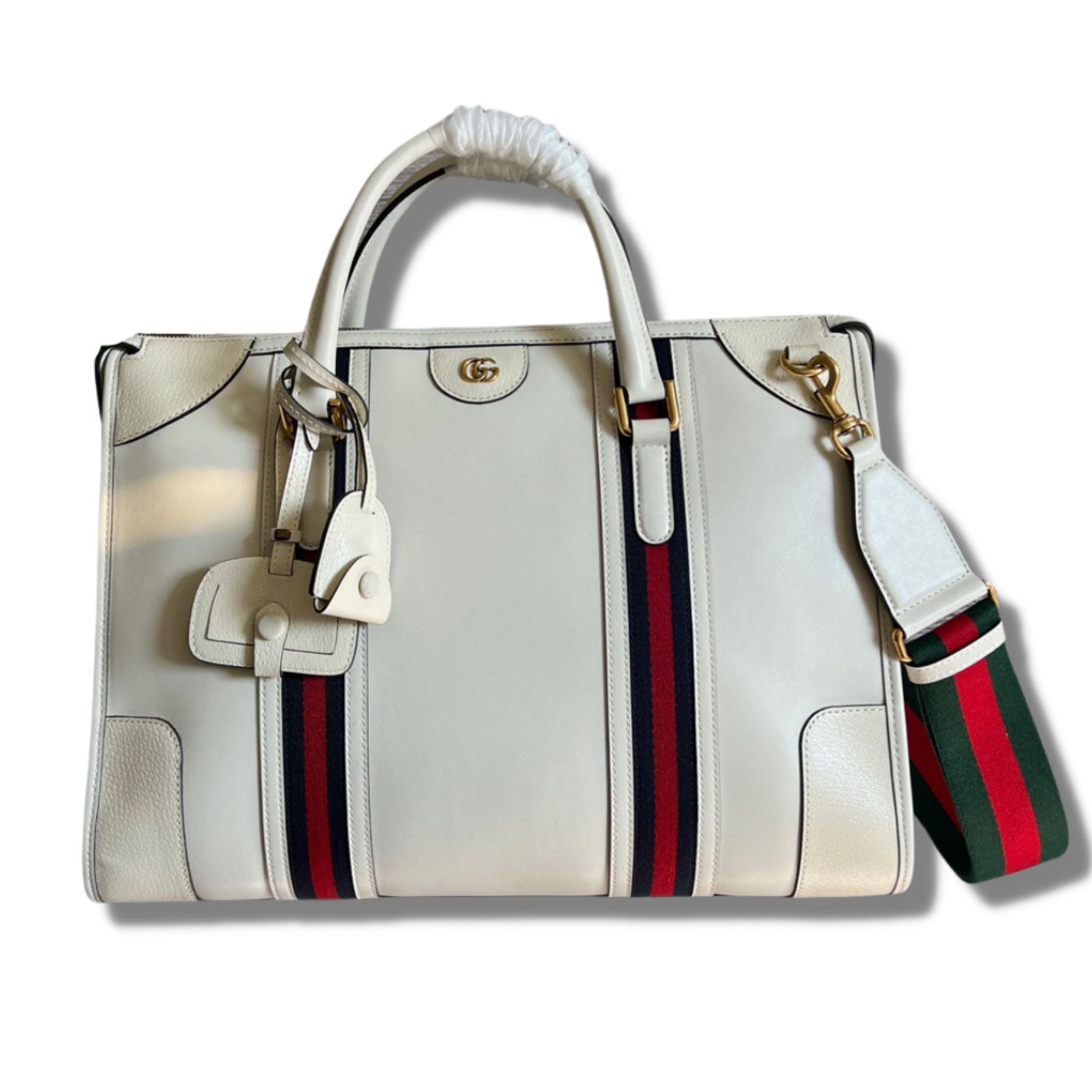 Gucci Large Bauletto Top Handle Bag With Double G White/Brown For Men 15.7in/40cm