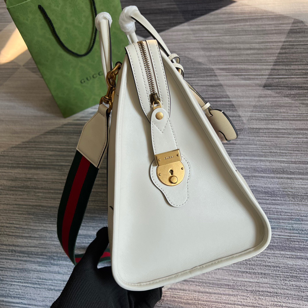 Gucci Large Bauletto Top Handle Bag With Double G White/Brown For Men 15.7in/40cm
