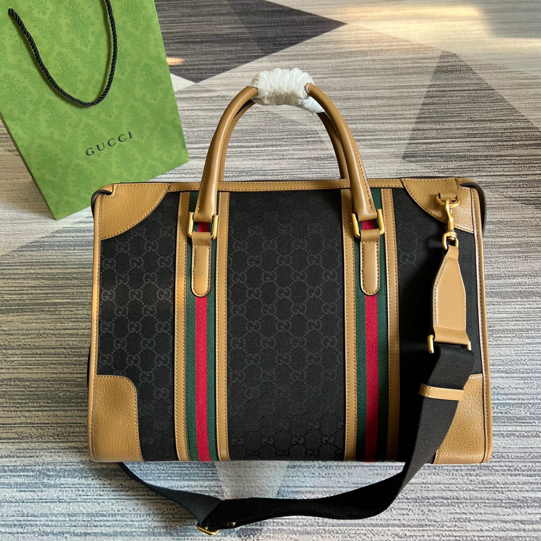 Gucci Large Bauletto Top Handle Bag With Double G White/Brown For Men 15.7in/40cm