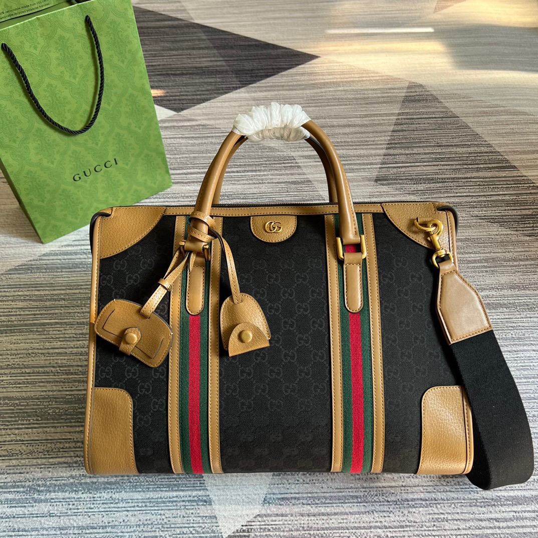 Gucci Large Bauletto Top Handle Bag With Double G White/Brown For Men 15.7in/40cm