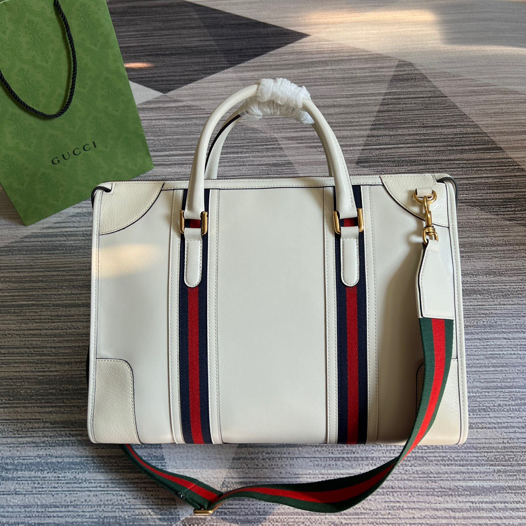 Gucci Large Bauletto Top Handle Bag With Double G White/Brown For Men 15.7in/40cm