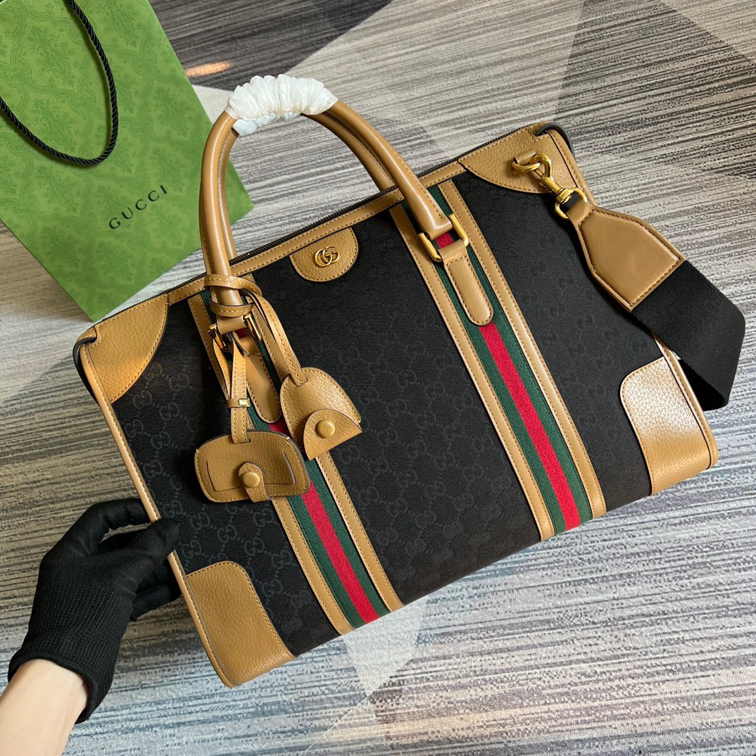 Gucci Large Bauletto Top Handle Bag With Double G White/Brown For Men 15.7in/40cm