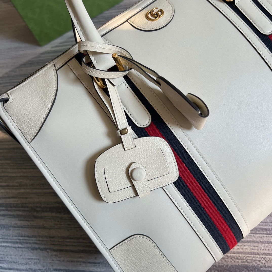 Gucci Large Bauletto Top Handle Bag With Double G White/Brown For Men 15.7in/40cm