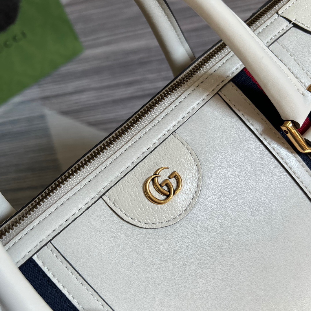Gucci Large Bauletto Top Handle Bag With Double G White/Brown For Men 15.7in/40cm