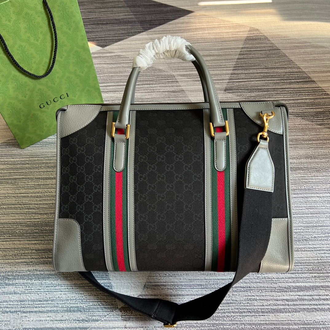 Gucci Large Bauletto Top Handle Bag With Double G White/Grey For Men 15.7in/40cm