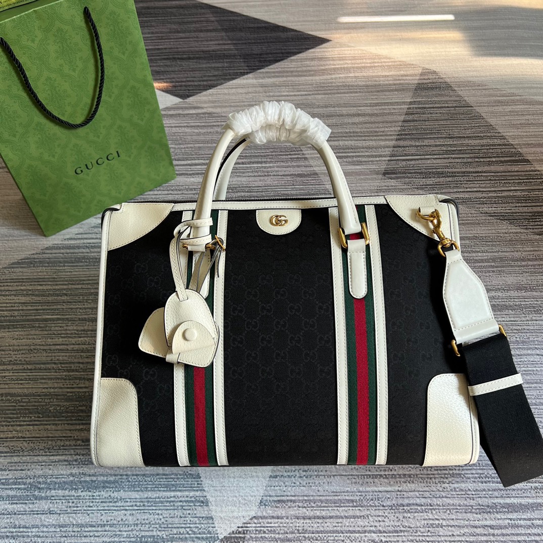 Gucci Large Bauletto Top Handle Bag With Double G White/Grey For Men 15.7in/40cm