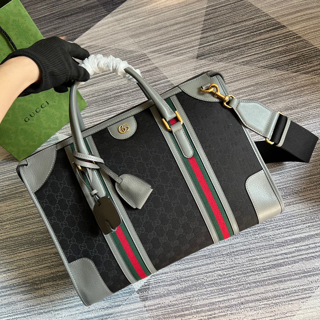 Gucci Large Bauletto Top Handle Bag With Double G White/Grey For Men 15.7in/40cm
