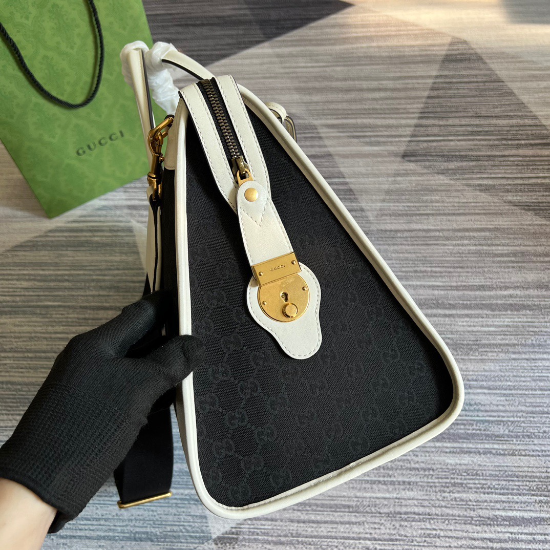 Gucci Large Bauletto Top Handle Bag With Double G White/Grey For Men 15.7in/40cm