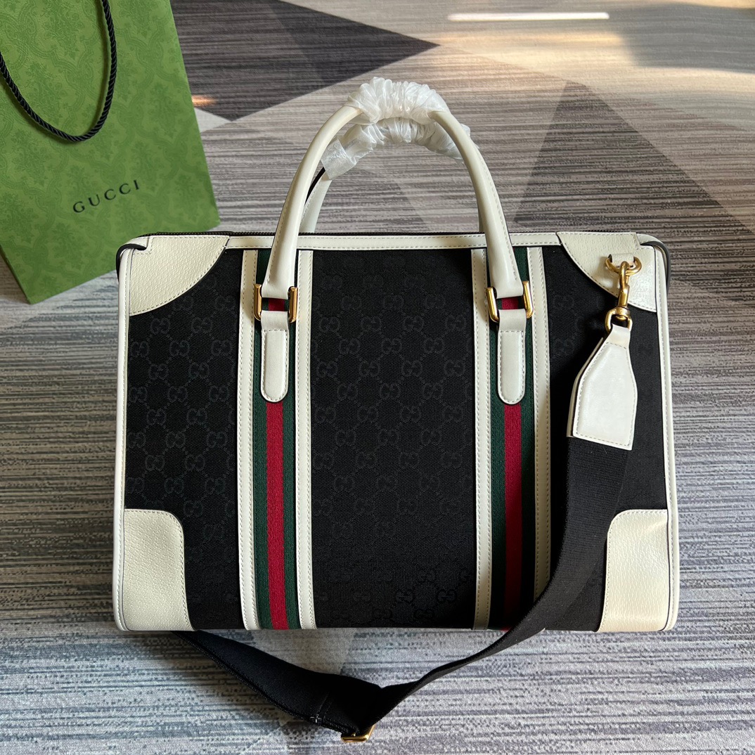 Gucci Large Bauletto Top Handle Bag With Double G White/Grey For Men 15.7in/40cm