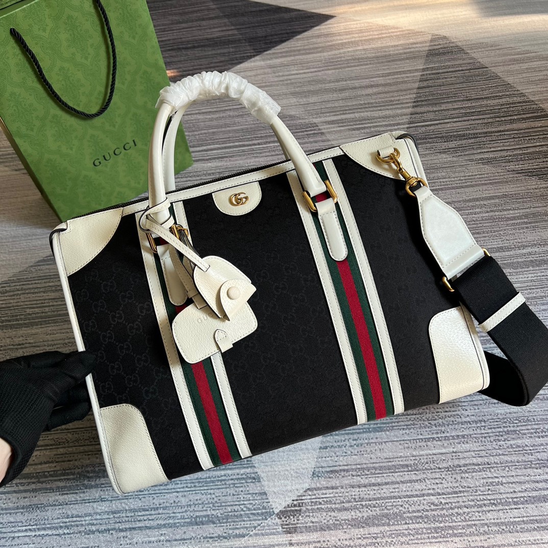 Gucci Large Bauletto Top Handle Bag With Double G White/Grey For Men 15.7in/40cm