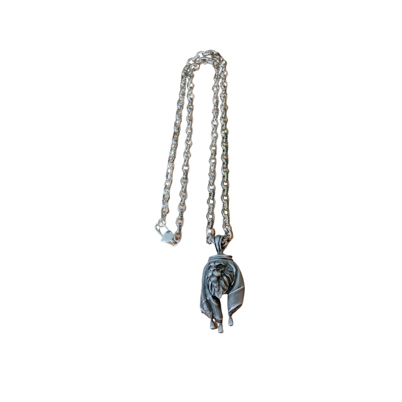Gucci Lion Head Necklace Silver Tone For Women
