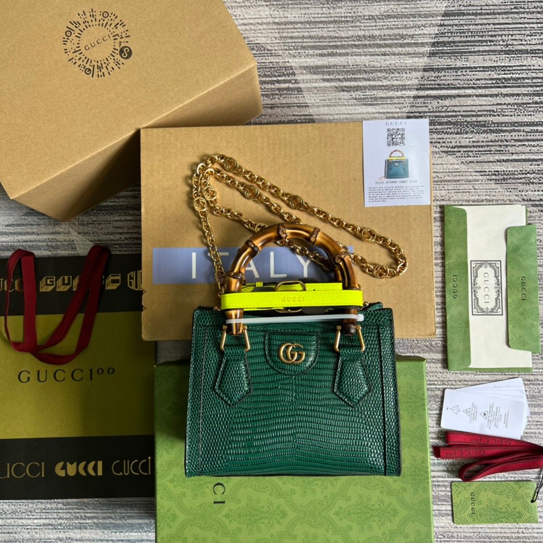 Gucci Lizard Mini Tote Bag Green For Women, Women’s Bags 7.9in/20cm GG