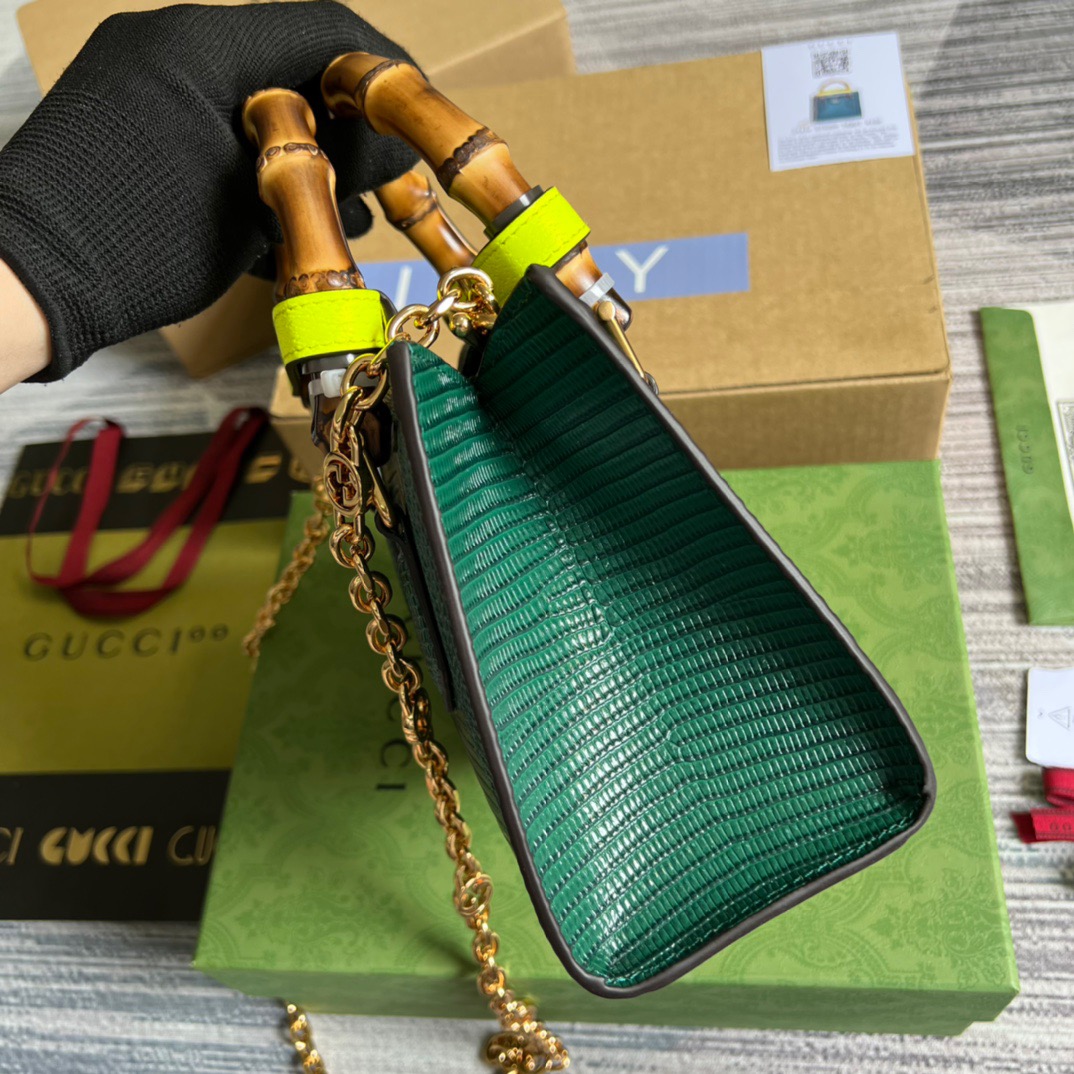 Gucci Lizard Mini Tote Bag Green For Women, Women’s Bags 7.9in/20cm GG
