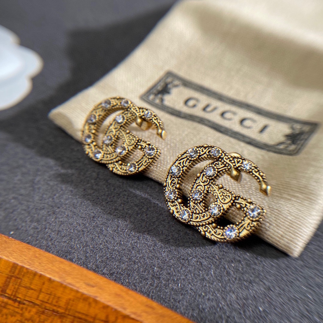 Gucci Logo Stud Earrings Gold For Women