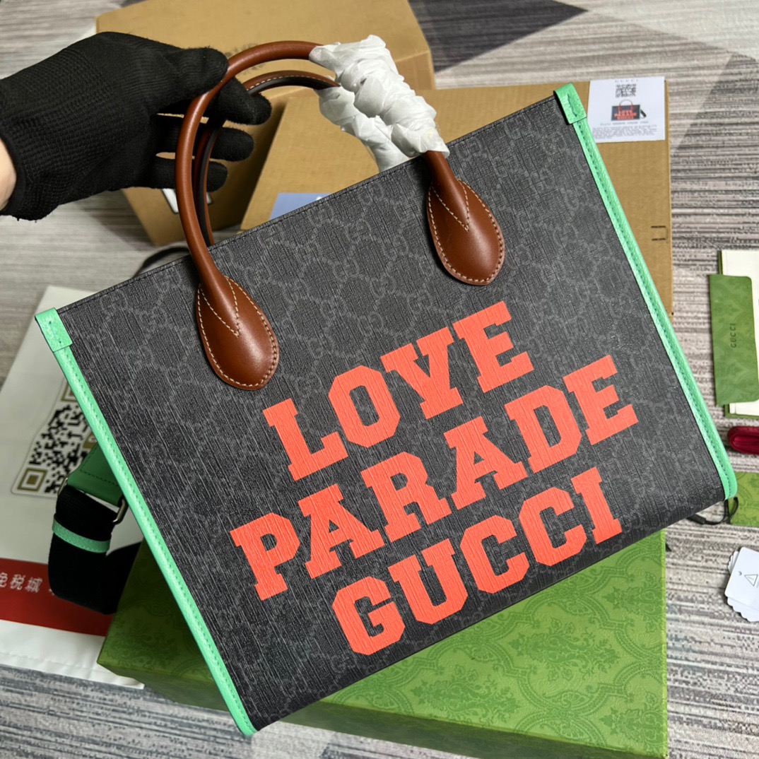 Gucci Love Parade Gucci Tote Bag Green For Women, Women’s Bags 12.2in/31cm GG