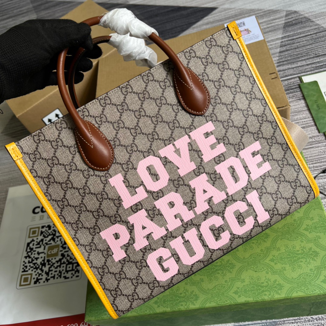Gucci Love Parade Gucci Tote Bag Yellow For Women, Women’s Bags 12.2in/31cm GG