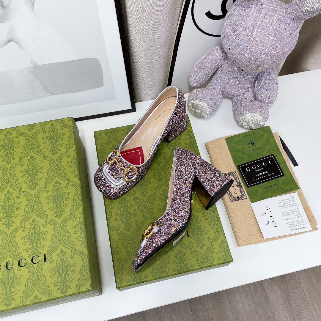 Gucci Lovelight Mid-Heel Crystal Ballet Flat With Horsebit Multicolor For Women GG