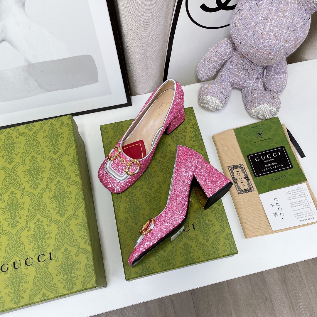 Gucci Lovelight Mid-Heel Crystal Ballet Flat With Horsebit Silver For Women GG