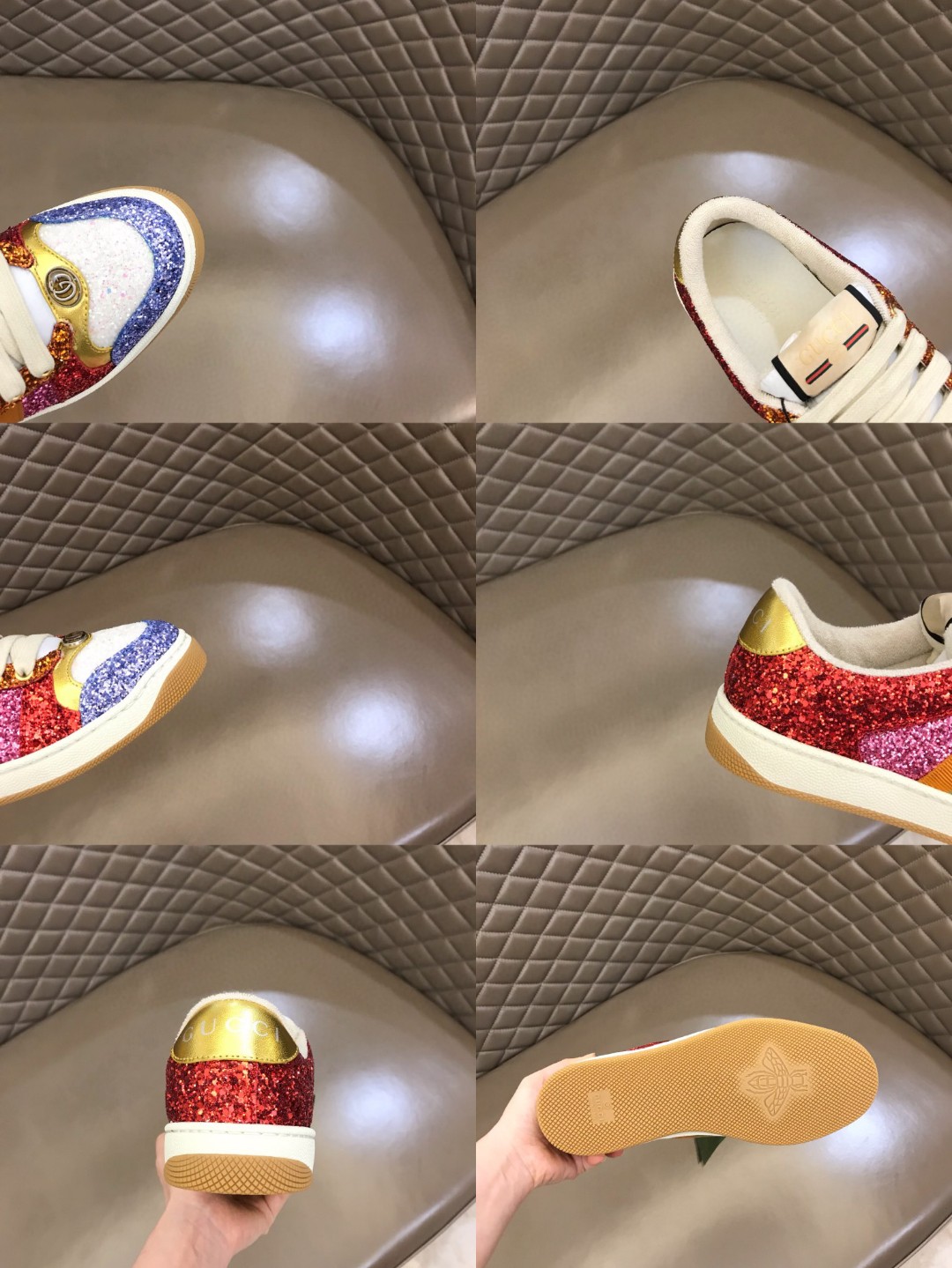 Gucci Lovelight Screener Sneaker Glitter Red For Women GG Shoes 710534 FAAKU 4942