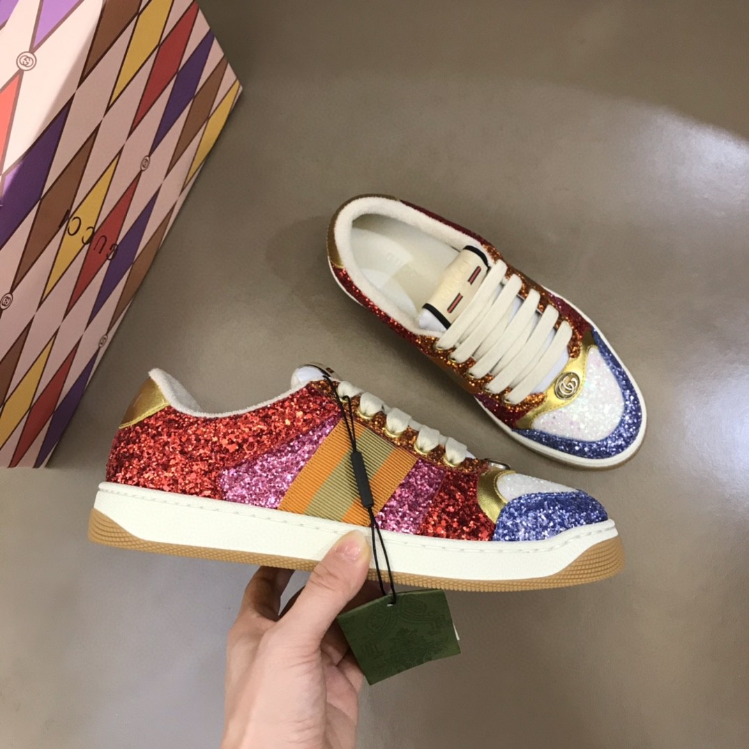 Gucci Lovelight Screener Sneaker Glitter Red For Women GG Shoes 710534 FAAKU 4942