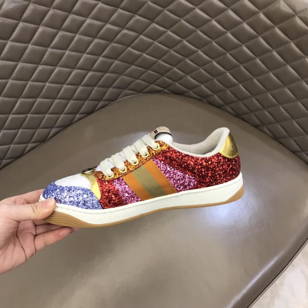 Gucci Lovelight Screener Sneaker Glitter Red For Women GG Shoes 710534 FAAKU 4942