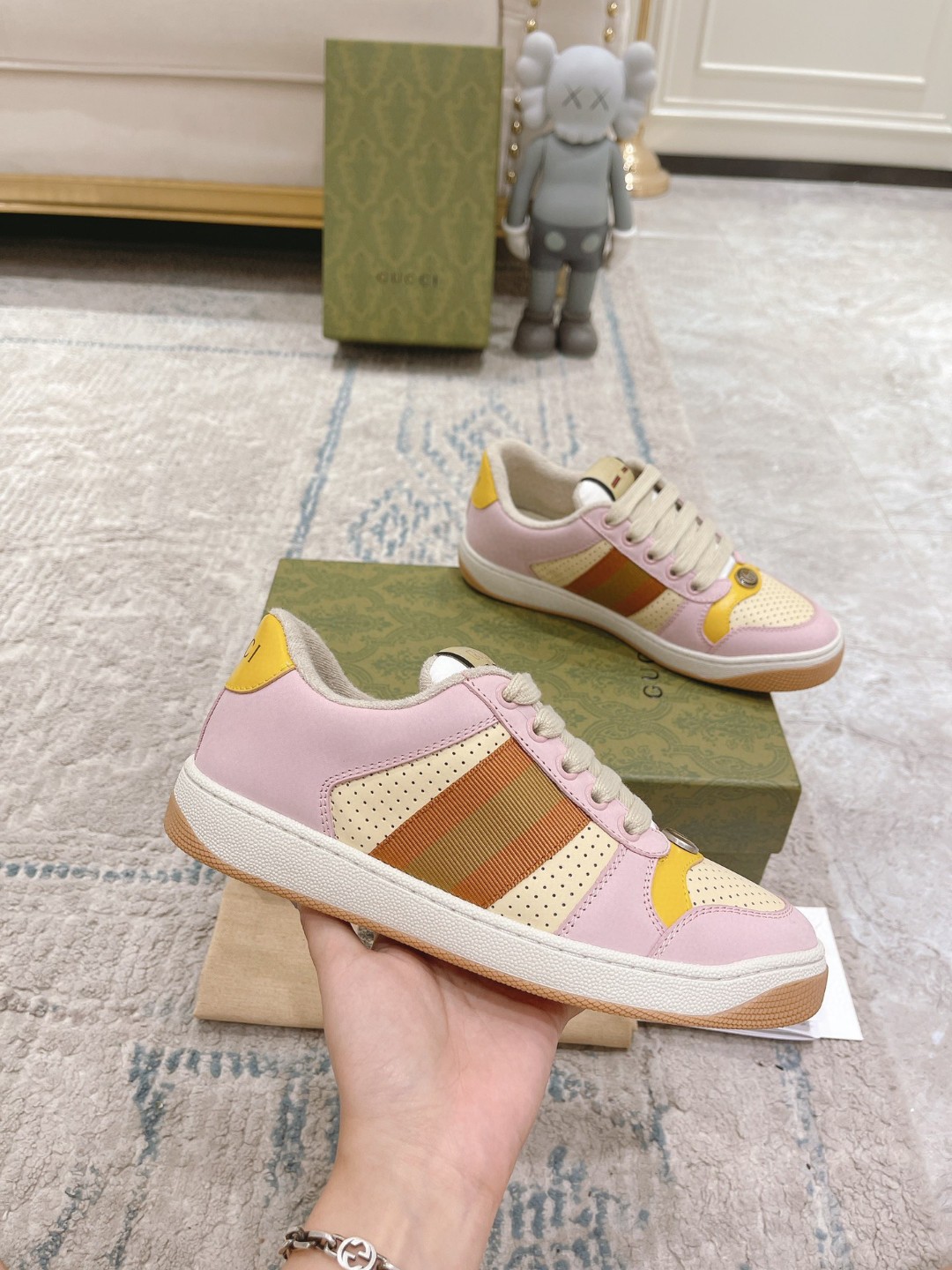 Gucci Lovelight Screener Sneaker Pale Pink For Women GG Shoes 708295 0YIA0 6960