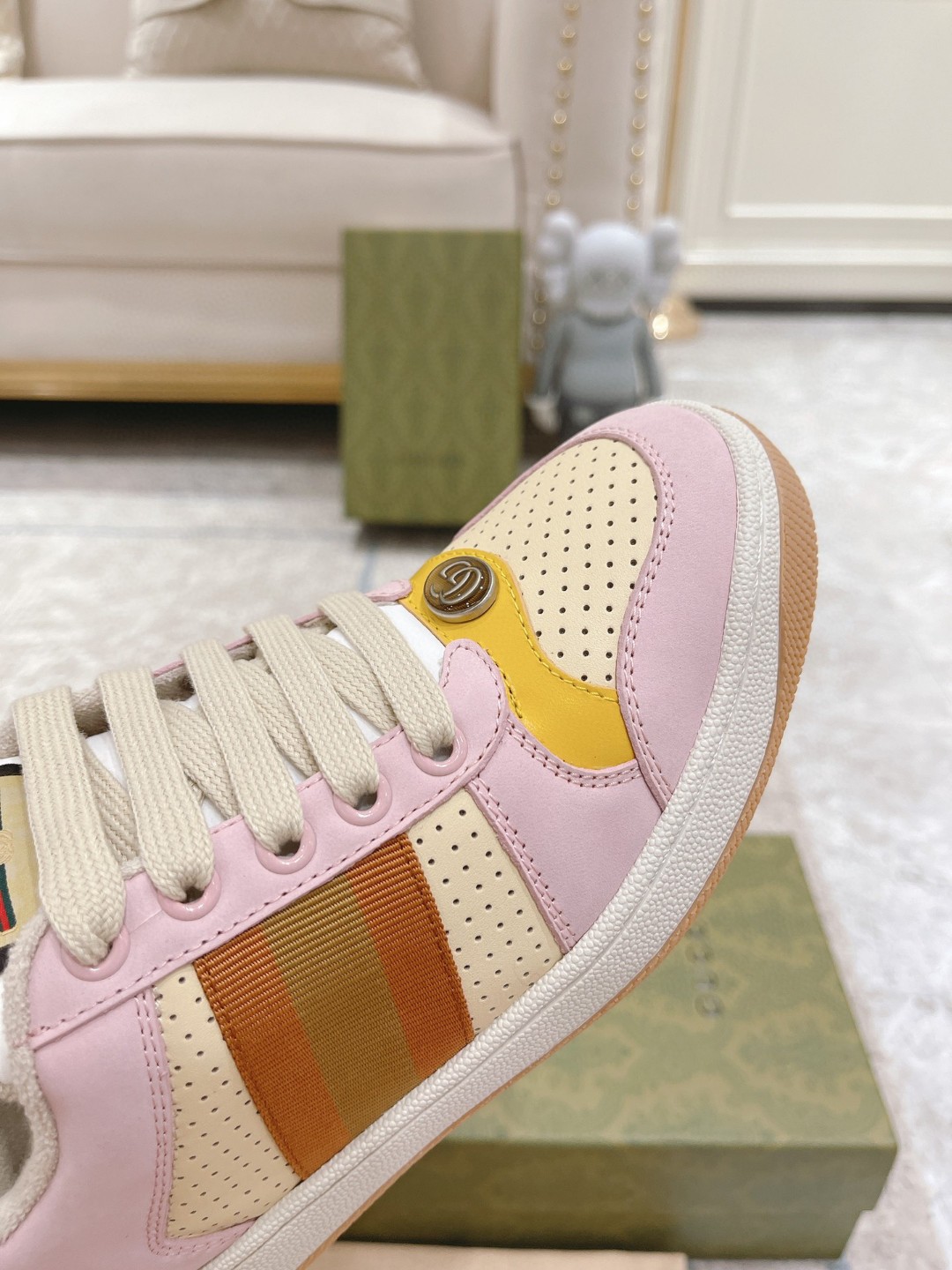 Gucci Lovelight Screener Sneaker Pale Pink For Women GG Shoes 708295 0YIA0 6960