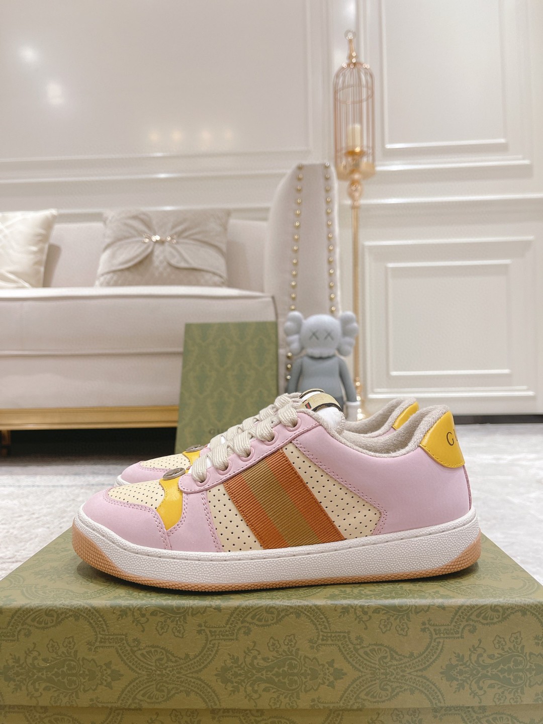 Gucci Lovelight Screener Sneaker Pale Pink For Women GG Shoes 708295 0YIA0 6960