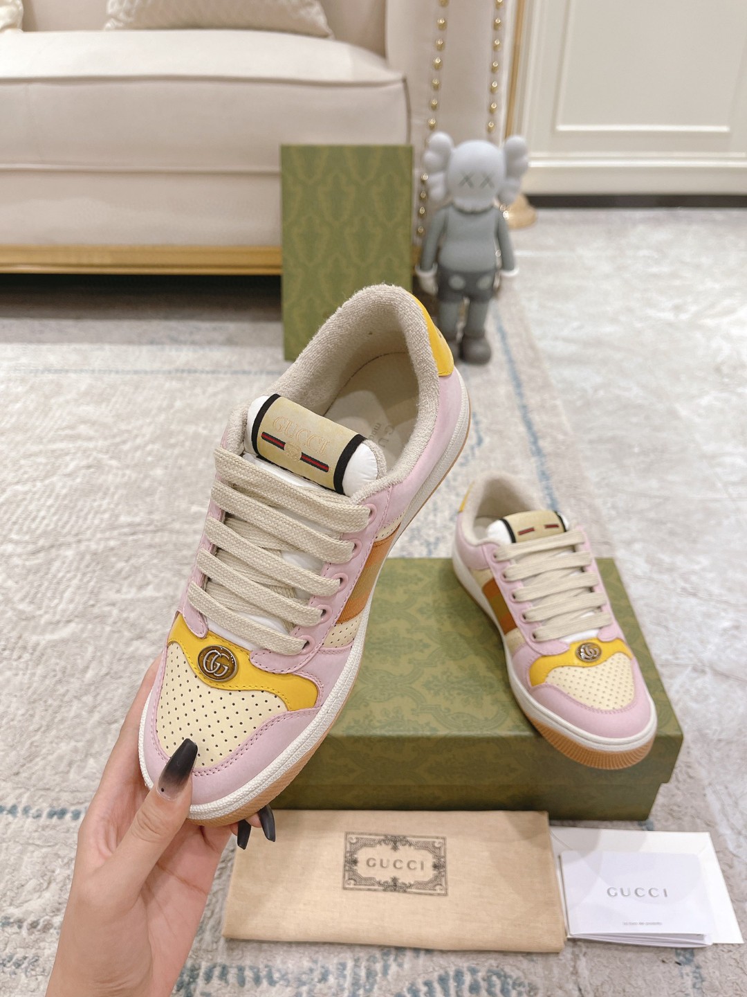 Gucci Lovelight Screener Sneaker Pale Pink For Women GG Shoes 708295 0YIA0 6960