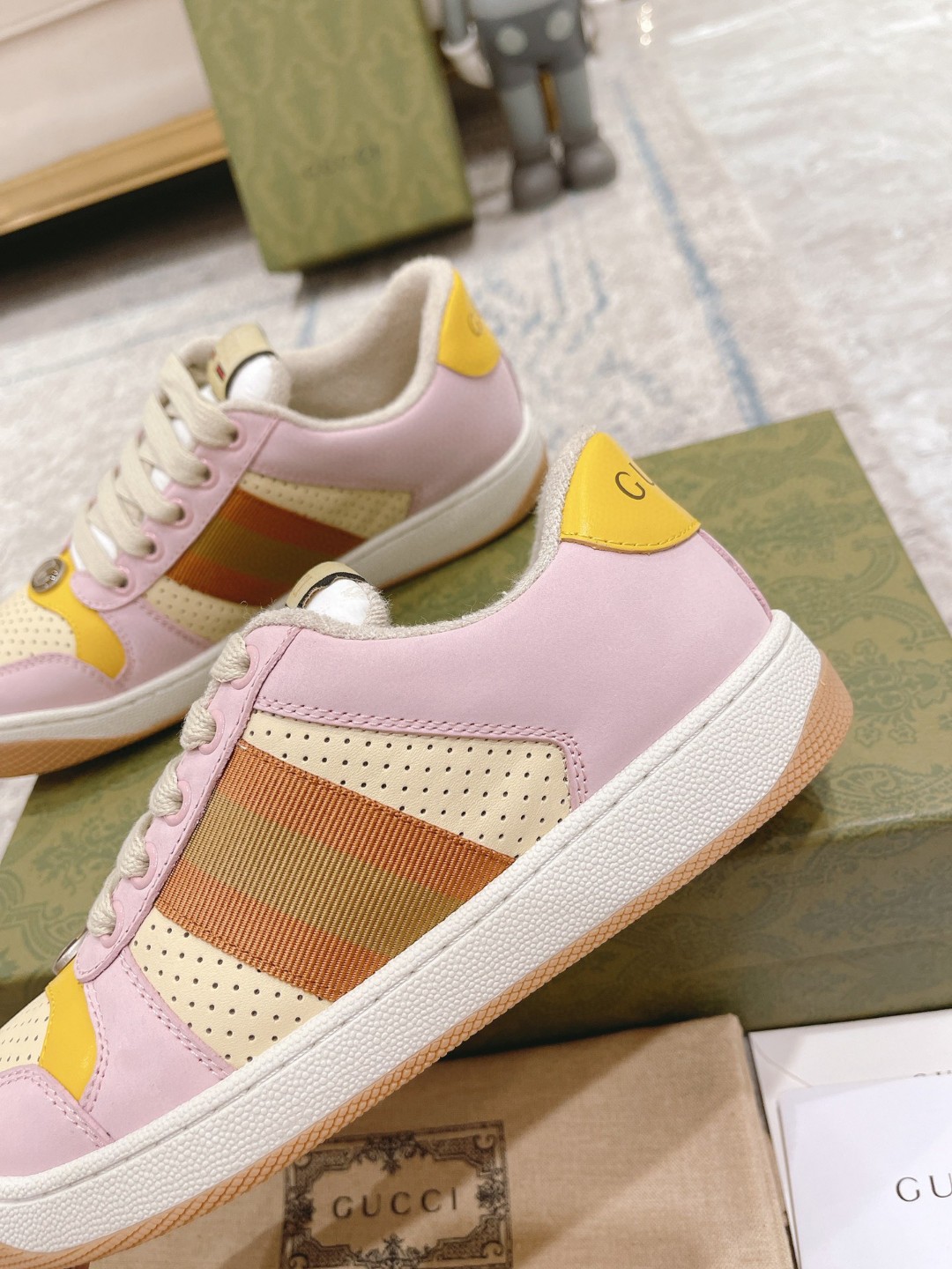 Gucci Lovelight Screener Sneaker Pale Pink For Women GG Shoes 708295 0YIA0 6960