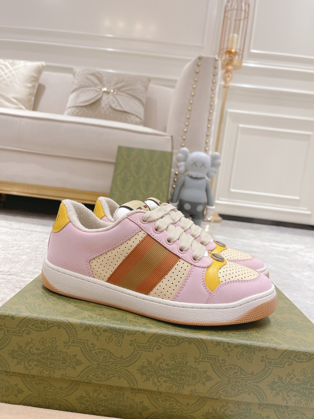 Gucci Lovelight Screener Sneaker Pale Pink For Women GG Shoes 708295 0YIA0 6960