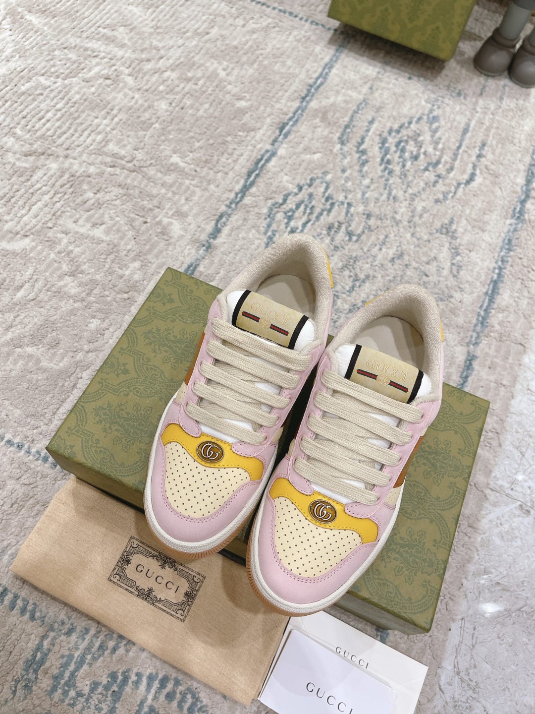 Gucci Lovelight Screener Sneaker Pale Pink For Women GG Shoes 708295 0YIA0 6960