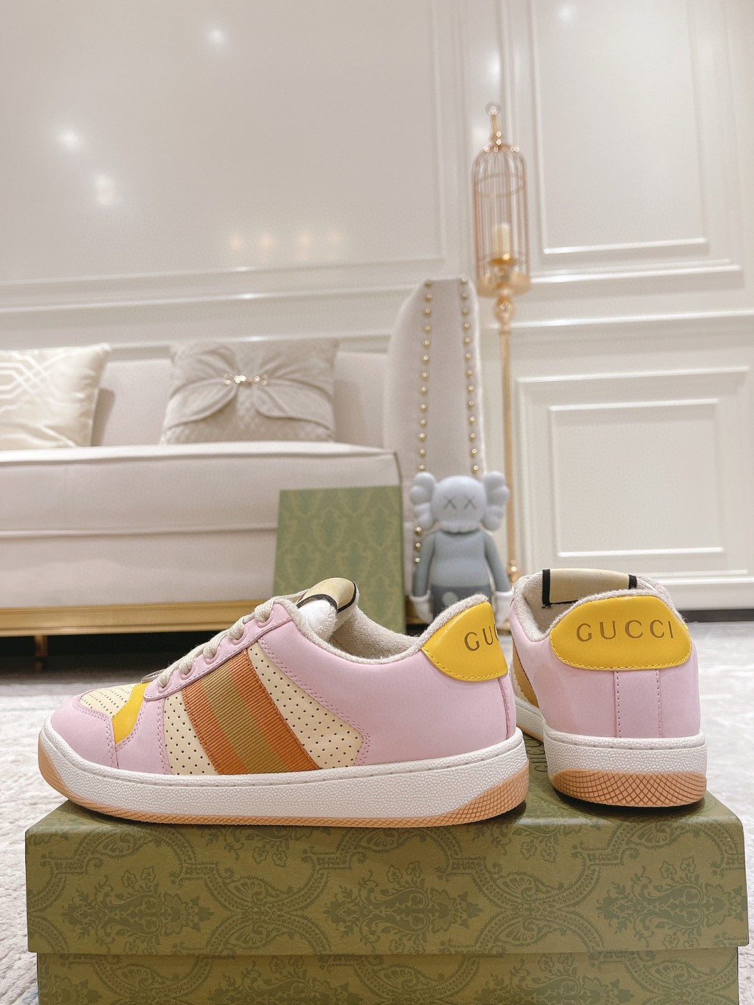 Gucci Lovelight Screener Sneaker Pale Pink For Women GG Shoes 708295 0YIA0 6960