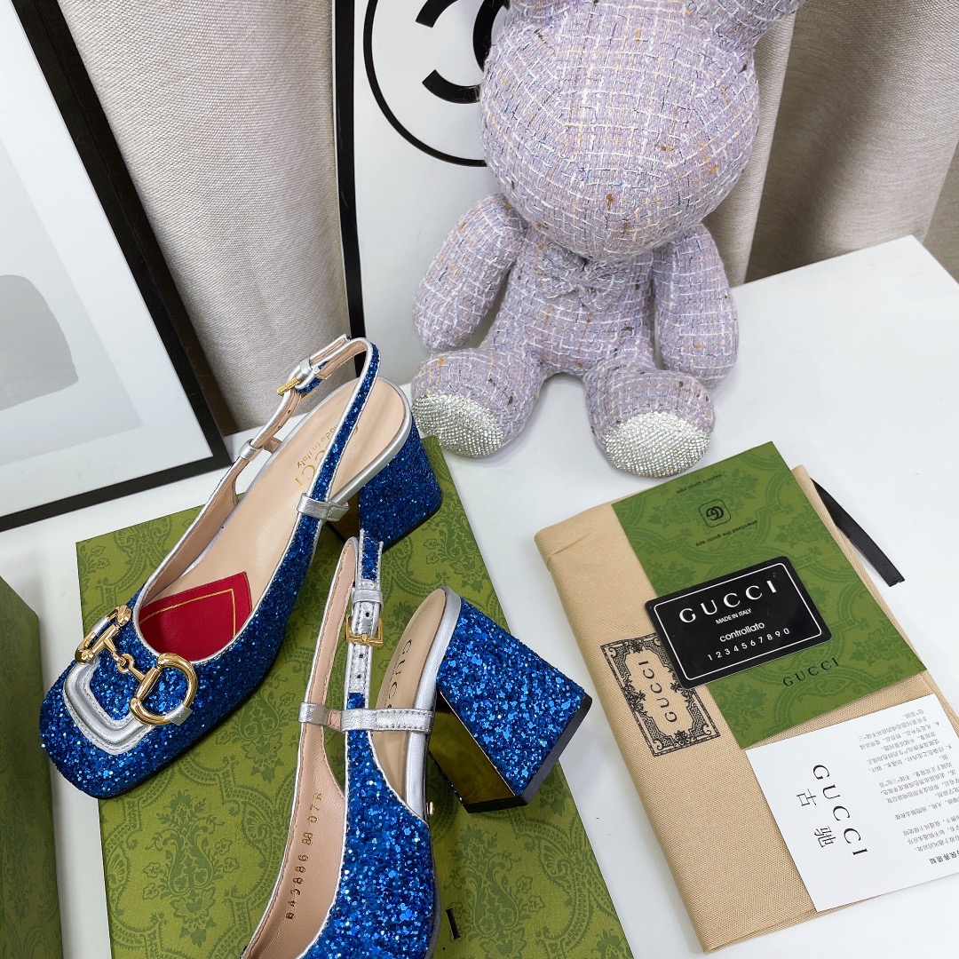 Gucci Lovelight Slingback Mid-Heel With Horsebit Blue For Women GG