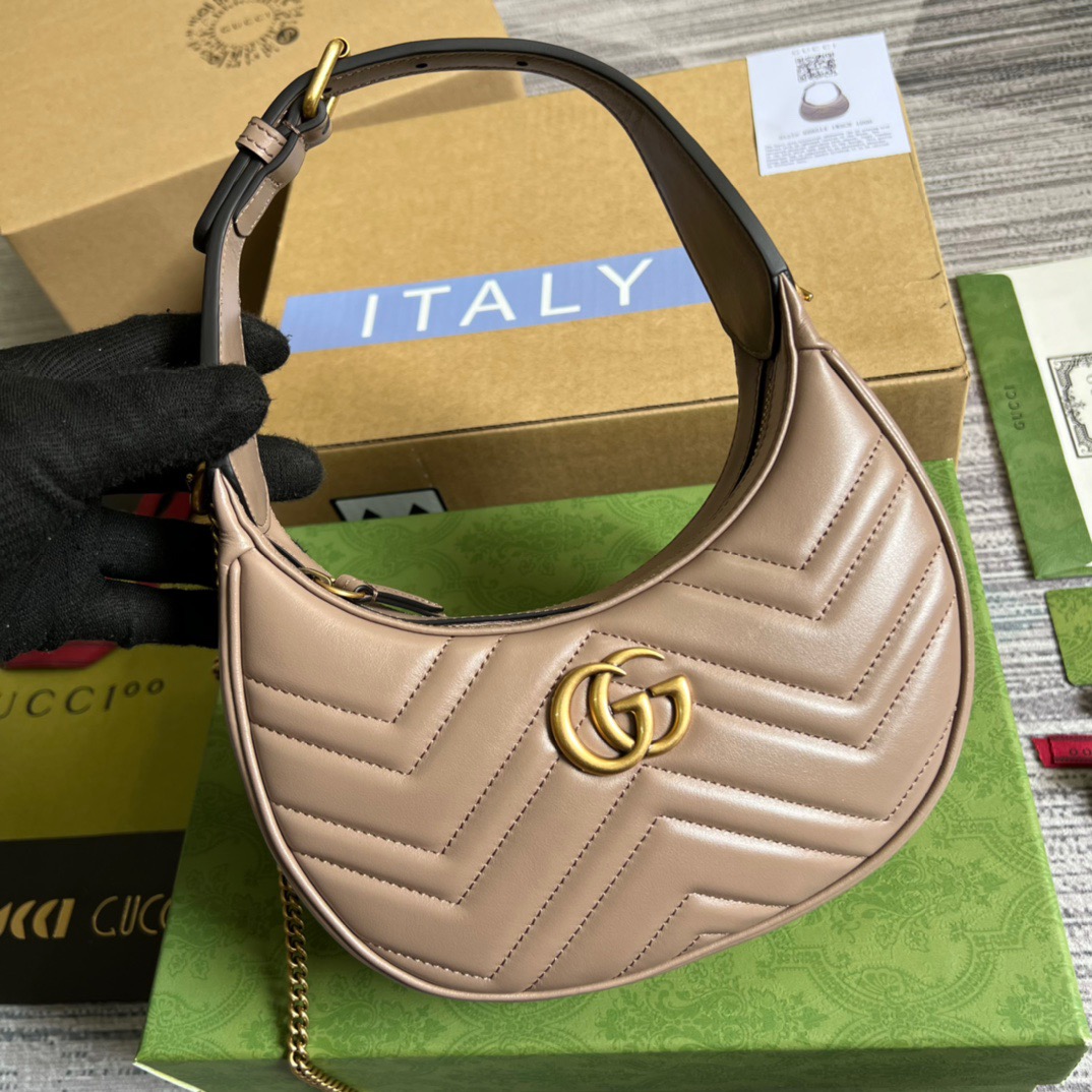 Gucci Marmont Half Moon Shaped Mini Bag Beige For Women, Women’s Bags 8.5in/22cm GG