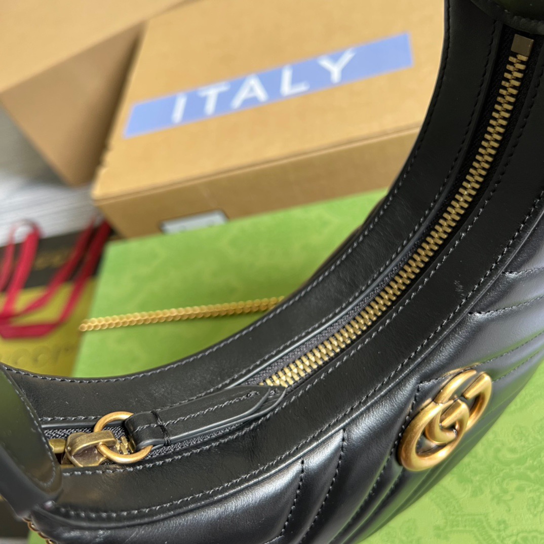 Gucci Marmont Half Moon Shaped Mini Bag Black For Women, Women’s Bags 8.5in/22cm GG 699514 DTDHT 1000