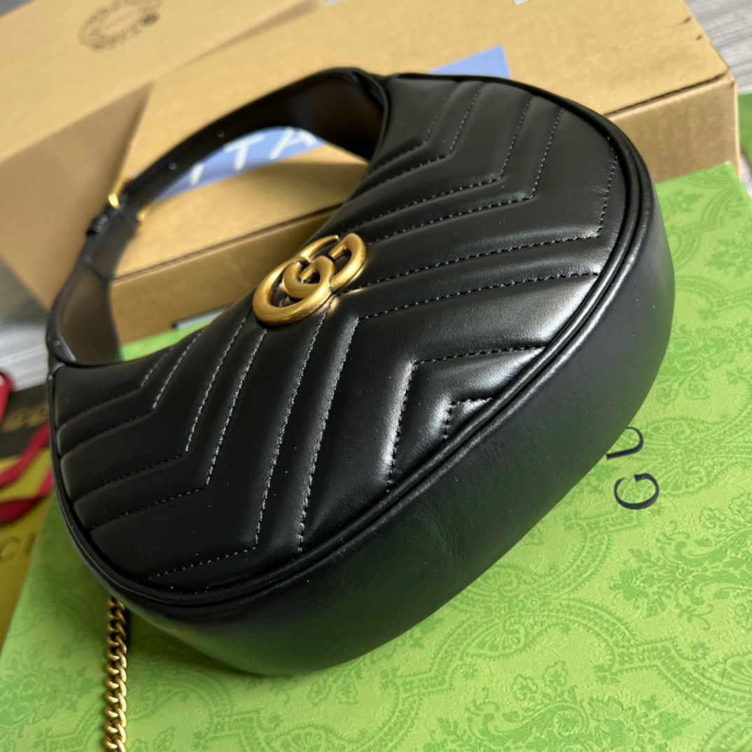 Gucci Marmont Half Moon Shaped Mini Bag Black For Women, Women’s Bags 8.5in/22cm GG 699514 DTDHT 1000