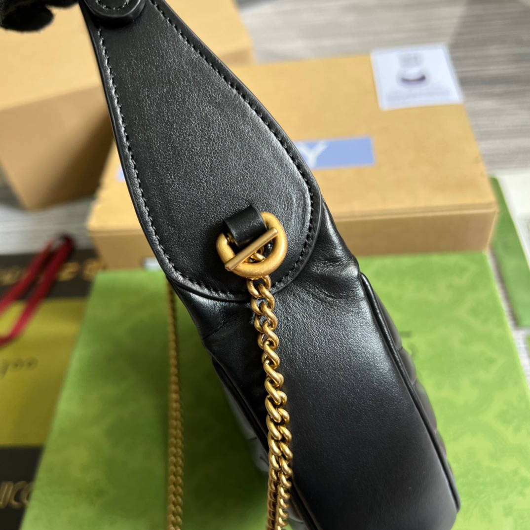 Gucci Marmont Half Moon Shaped Mini Bag Black For Women, Women’s Bags 8.5in/22cm GG 699514 DTDHT 1000