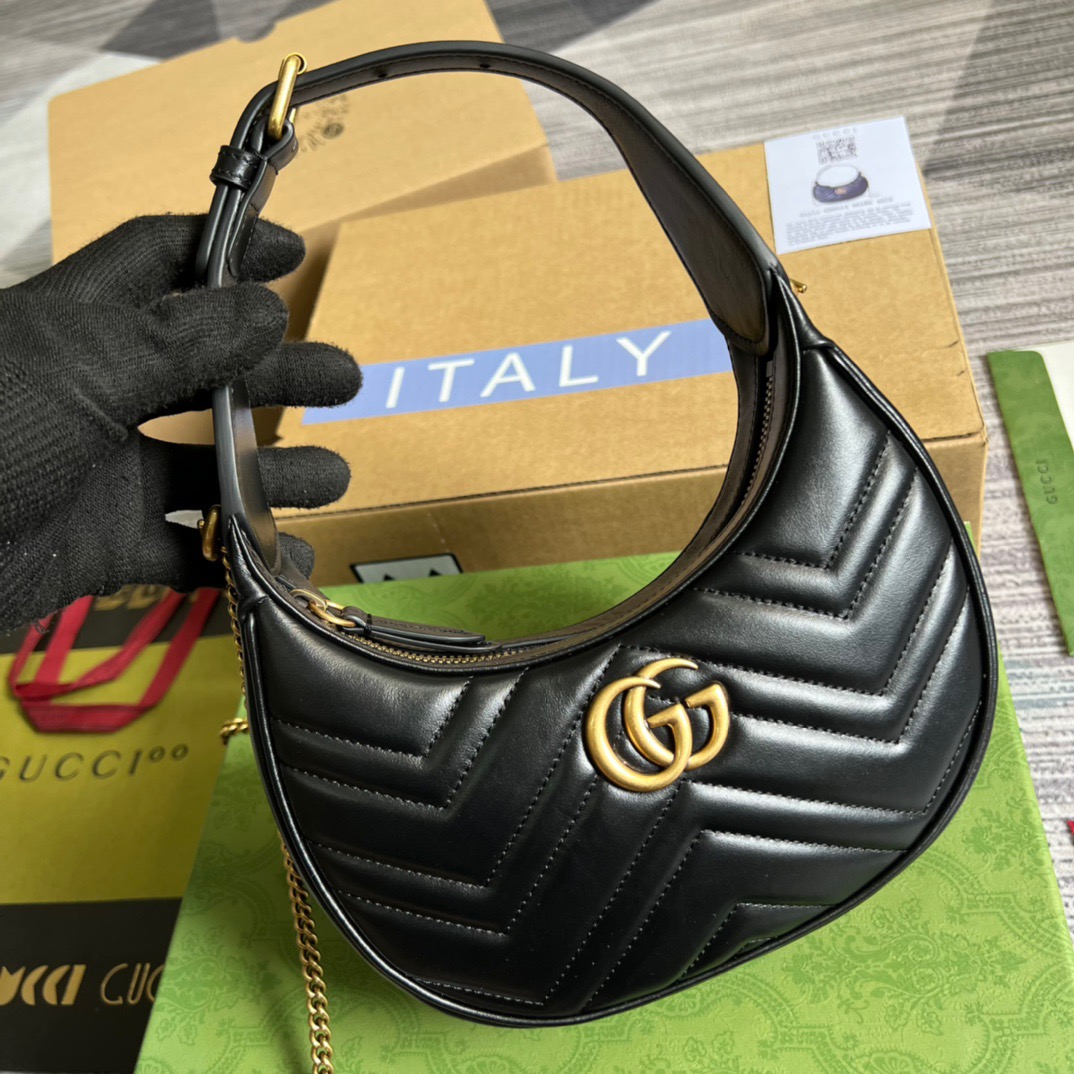 Gucci Marmont Half Moon Shaped Mini Bag Black For Women, Women’s Bags 8.5in/22cm GG 699514 DTDHT 1000