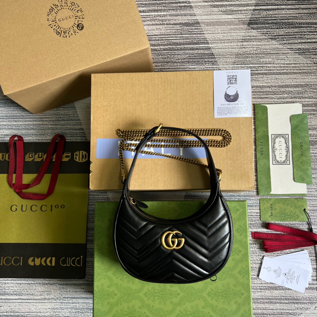 Gucci Marmont Half Moon Shaped Mini Bag Black For Women, Women’s Bags 8.5in/22cm GG 699514 DTDHT 1000